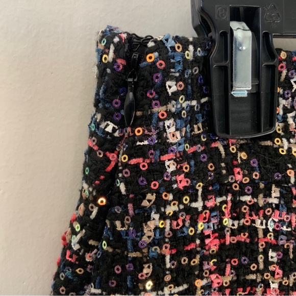 Eva Franco Plaid Tweed Frayed Edges Sequin Embellishment A-Line Skirt Size 8 - Picture 7 of 13